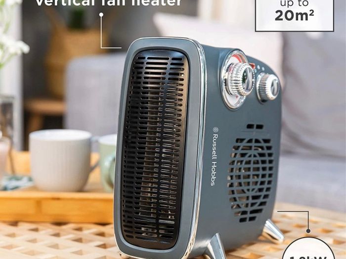 1800W/1.8KW Electric Heater, Retro Horizontal/Vertical Fan Heater in Grey with Adjustable Thermostat, 2 Heat Settings, 20m2 Room Size, Dial Control (FREE POSTAGE)