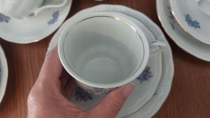 Lovely Vintage Walbrzych, Poland China 19 Piece Teaset for Six in a Beautiful Blue and Purple Floral Pattern