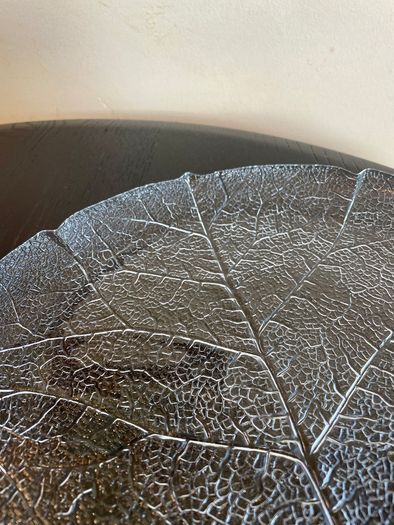 Pair of vintage Arcoroc Aspen Leaf Glass Platters / Plates, Mid century French Dishes
