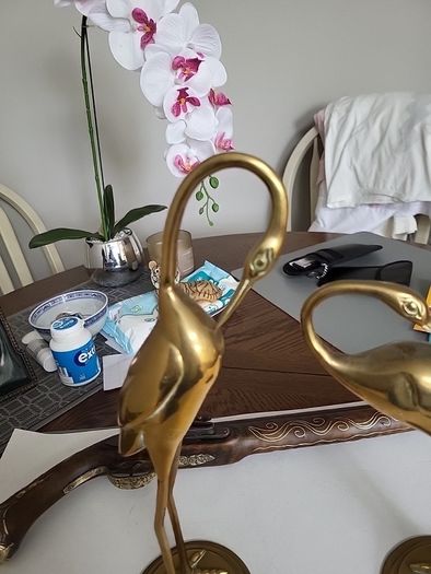 Antique stork ornaments brass