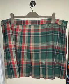 Shein Celure Plus Green and Red Tartan Print Pleated Skirt
