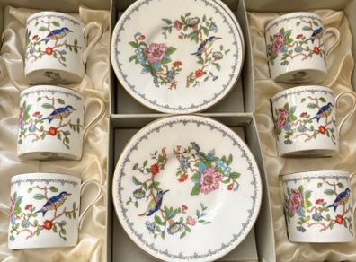 Vintage Aynsley "Pembroke" Demitasse Espresso Set 6 Cups & Saucers Boxed, c. 1970s