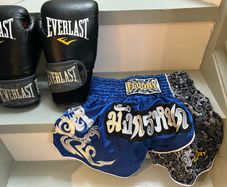 Muay thai shorts (M) and gloves 12oz