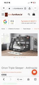 Triple bunk bed incl 2xmattress -Orion, Anthracite