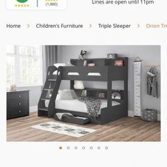 Triple bunk bed incl 2xmattress -Orion, Anthracite