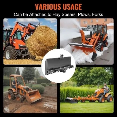 Universal 3-point Skid Steer Plate, 3/8" Skid Steer Attachment Plate, Skid Steer Mount Plate Steel Adapter Loader, Compatible with Deere, Kubota