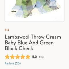Lambswool Throw Cream Baby Blue and Green Block Check