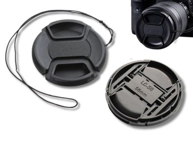 58mm Center Pinch Lens Cap with Strap Protects Lens from Dust & Scratches | New