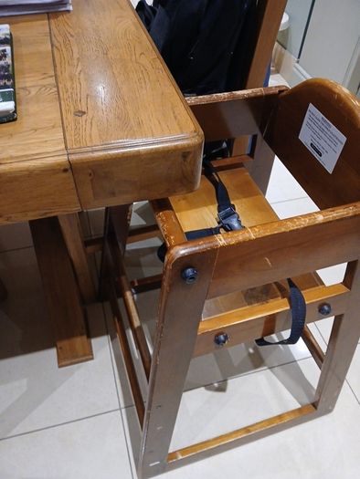 wooden high chair with harness