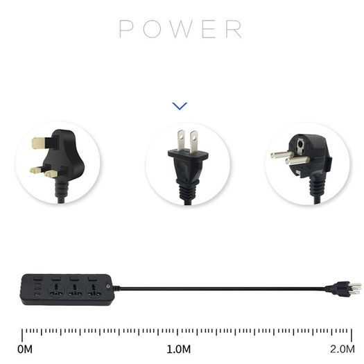 T14 2m 2500W 3 Plugs + 3-USB Ports Multifunctional Socket With Switch, Specification: EU Plug (Black)
