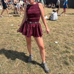 Burgundy ruffle dress