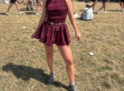 Burgundy ruffle dress