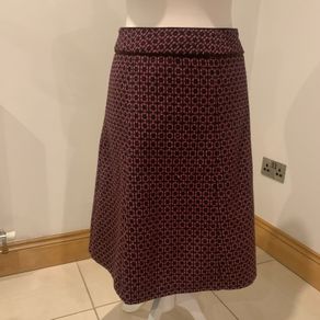 Burgundy & brown A-line midi skirt. Size 10