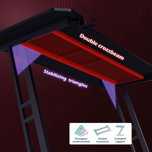 Gaming Desk 120 x 60cm Large Computer Table PC for Home Office Metal Frame with Cable Tray and Headphone Hook
