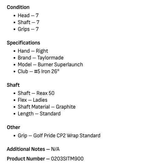 Taylormade Burner Superlaunch #5 Iron 26 Degree / Reax 50 Ladies