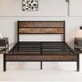 King Size Bed Frame with Wooden Headboard 11 Under-Bed Storage for Master Bedroom, Couples, Heavy Duty Metal Frame 800 lbs, Noise-Free, No Box Spring Needed, Easy Assembly , Black Brown Oak Image 4