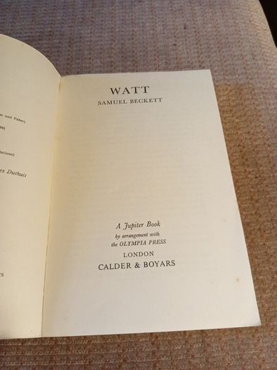 1972 Watt. Samuel Beckett. Fiction. Literature. Vintage.