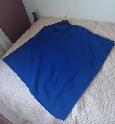Royal Blue Poncho with button detail