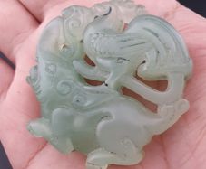 Vintage Carved Jade Elephant & Bird Shaped Decorated Stone Handcrafted Oriental Art Collectible