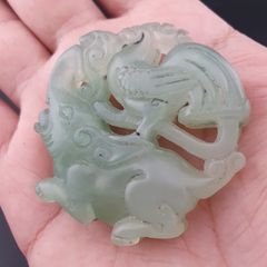 Vintage Carved Jade Elephant & Bird Shaped Decorated Stone Handcrafted Oriental Art Collectible