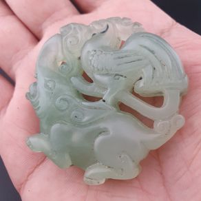 Vintage Carved Jade Elephant & Bird Shaped Decorated Stone Handcrafted Oriental Art Collectible