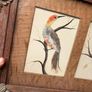 19th Century Oak Framed Feather Art Image 2