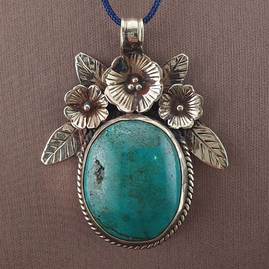 Vintage Floral Desgin Brass & Turqouise Pendant