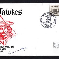 1970 Great Britain Cover Commemorating Guy Fawkes tying 2s6d 700 Anniversary of Parliament Commemorate Stamp
