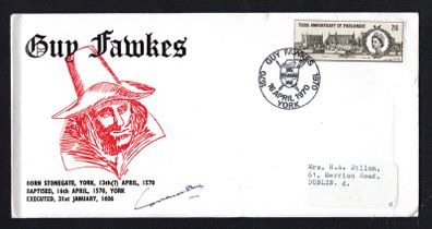 1970 Great Britain Cover Commemorating Guy Fawkes tying 2s6d 700 Anniversary of Parliament Commemorate Stamp