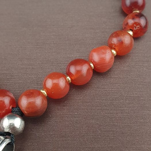 Antique Carnelian Red Agate With Sterling 925 Silver Leaf Pendant Necklace