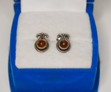 Small Sterling Silver Amber Stud Earrings