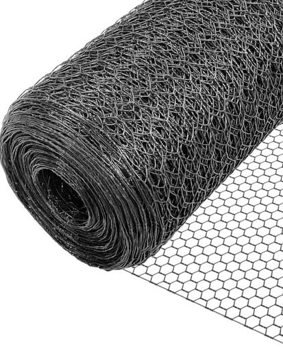 Chicken Wire Mesh Roll, PVC Coated Hexagonal Wire Mesh Fencing, Wire Poultry Netting, 1m x 50m, Hole Size: 13mm, Grey