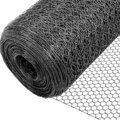 Chicken Wire Mesh Roll, PVC Coated Hexagonal Wire Mesh Fencing, Wire Poultry Netting, 1m x 50m, Hole Size: 13mm, Grey