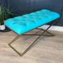 Aqua Velvet X-Frame Bench 100x40cm  Gold Metal Image 2