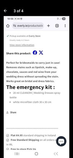 Emergency wedding dress cleaning set
