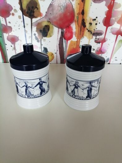 Dutch Opaque White Glass Jars x 2