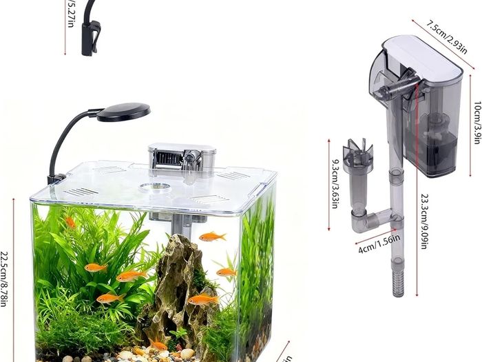 13L Starter Fish Tank Kit, 25  25  22CM Mini Plastic Aquarium with LED Light & USB Filter, DIY Aquascape for Small Betta Fish