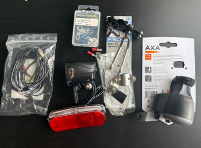 Bike Dynamo Set: Dynamo, Front & Rear Light, Cables NEW