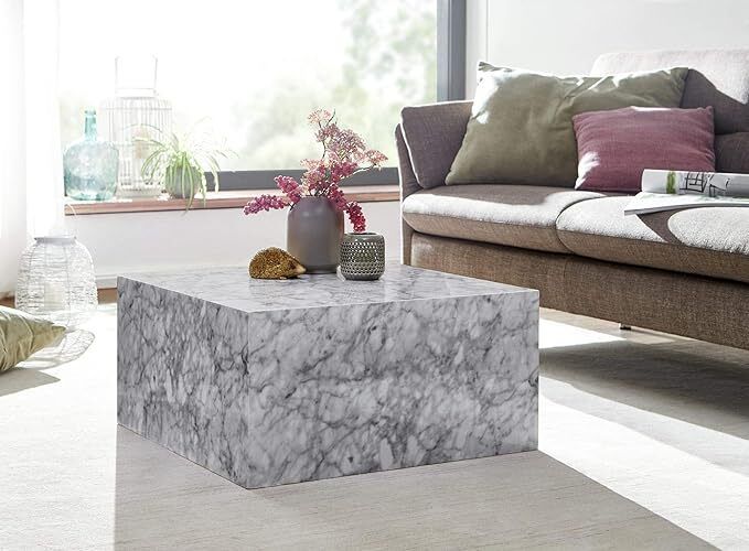 Monobloc Coffee Table  High Gloss MDF  Varnished Design Living Room Table Cube Square Lounge Side Table Cube Shape