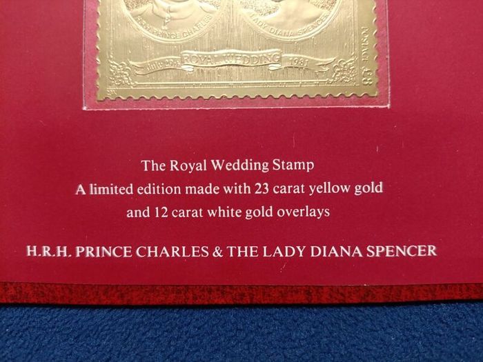 1981 ROYAL wedding commemorative 23 Carat yellow gold stamp limited edition