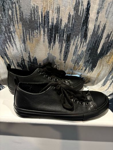 Black Primark Leather-Look Trainers / Sneakers - Size UK 6 / EUR 39 (Worn Once)
