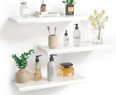 White Floating Shelves for Wall,Invisible Wall Mounted Shelf Set of 3,White Shelves for Bathroom,Bedroom,Living Room and Kitchen Decoration Storage