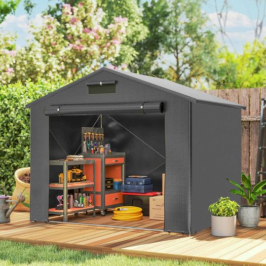 Tent garage 2.5 x 1.8 m Waterproof garage tent with roll-up zipper door ventilation window Dark gray