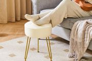 Dressing Table Makeup Vanity Stool Leather Round Footrest Chair White