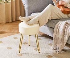 Dressing Table Makeup Vanity Stool Leather Round Footrest Chair White