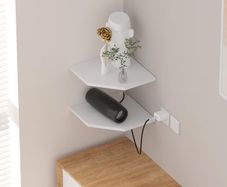 BRAND NEW IN BOX JJL 2 Tier White Floating Corner Shelves (12 inches) Perfect for Tech & Decor