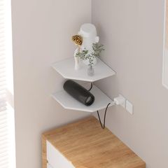BRAND NEW IN BOX JJL 2 Tier White Floating Corner Shelves (12 inches) Perfect for Tech & Decor