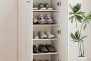 High-gloss shoe cabinet, shoe storage with adjustable shelves for hallway, entry, space for 10 pairs, white