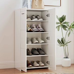High-gloss shoe cabinet, shoe storage with adjustable shelves for hallway, entry, space for 10 pairs, white