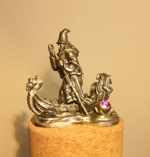 Metal Figure With Crystal - The Wizard Of The Lake